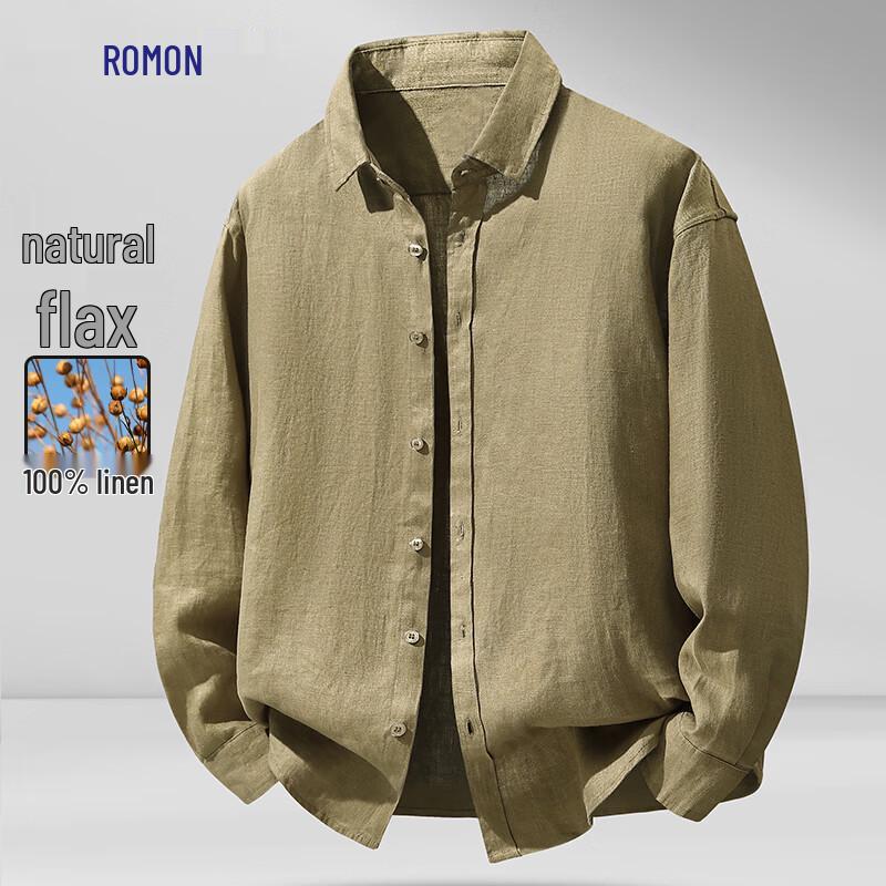 Luomeng Men s 100% Linen Long-Sleeve Business Casual Shirt 2XL
