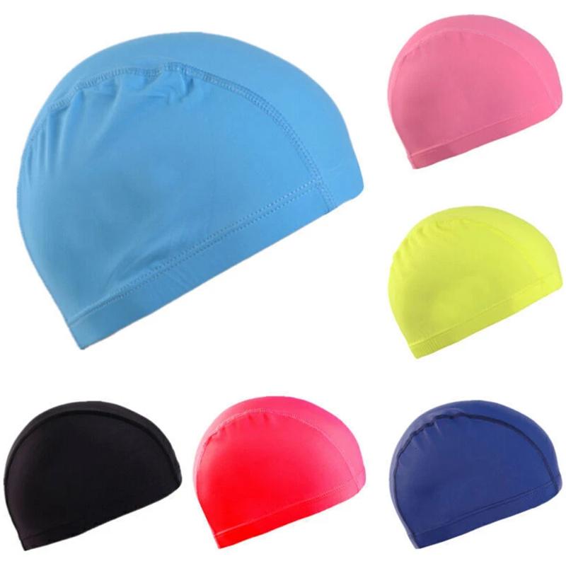 1Pc Swimming Cap Ear Guards Elastic Fabric Solid Color Swim Hat Short/Long Hair Big Kids Polyester Womens/Mens