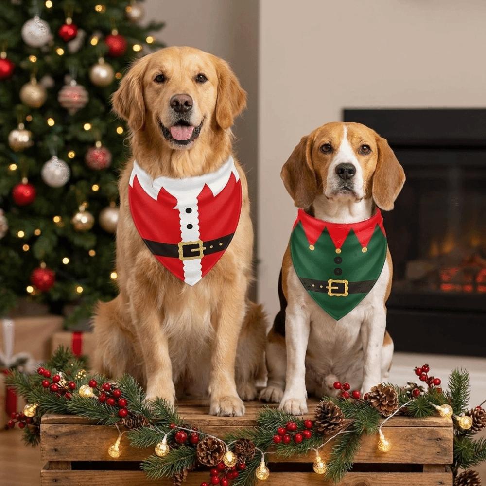 Red Green Santa Elf Triangle Bib Scarf Tie-on Pet Neck Scarf Small Medium Dogs