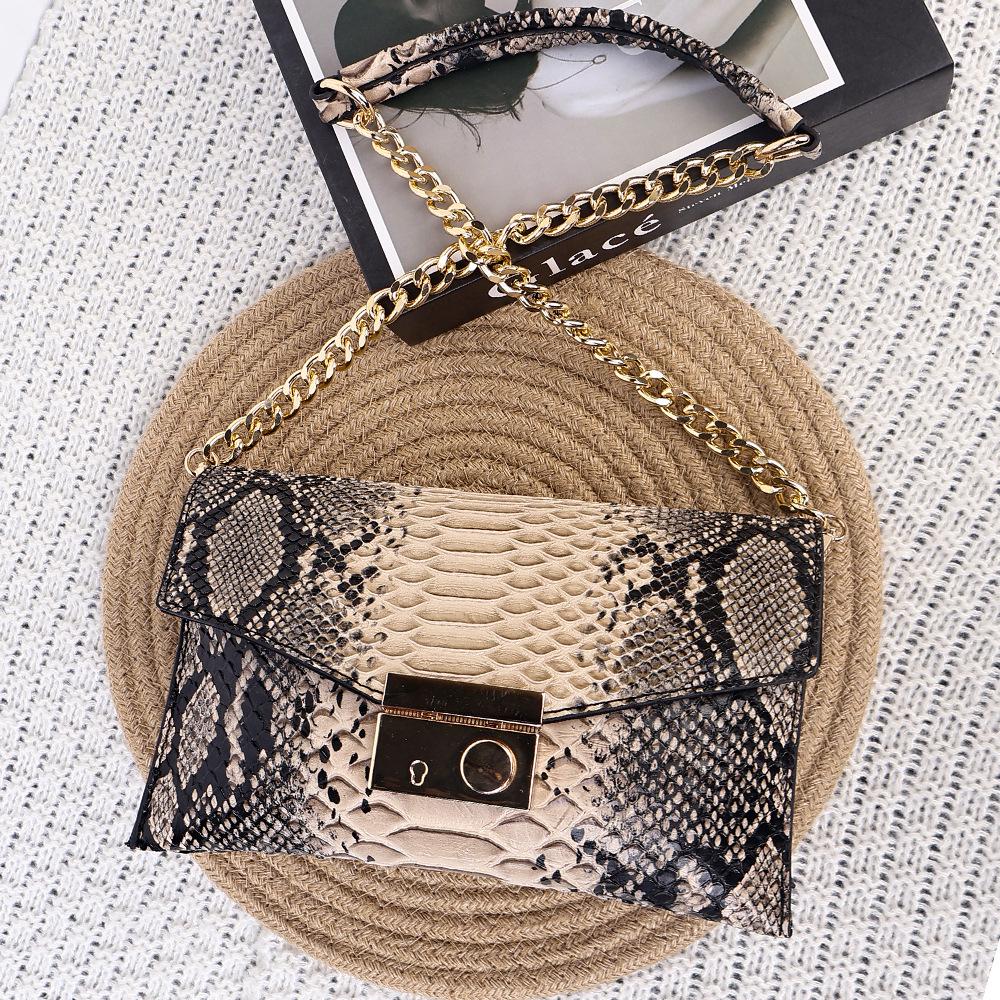 2024 Retro kabelka přes rameno se vzorem hadí kůže - Dámská crossbody klopová kabelka