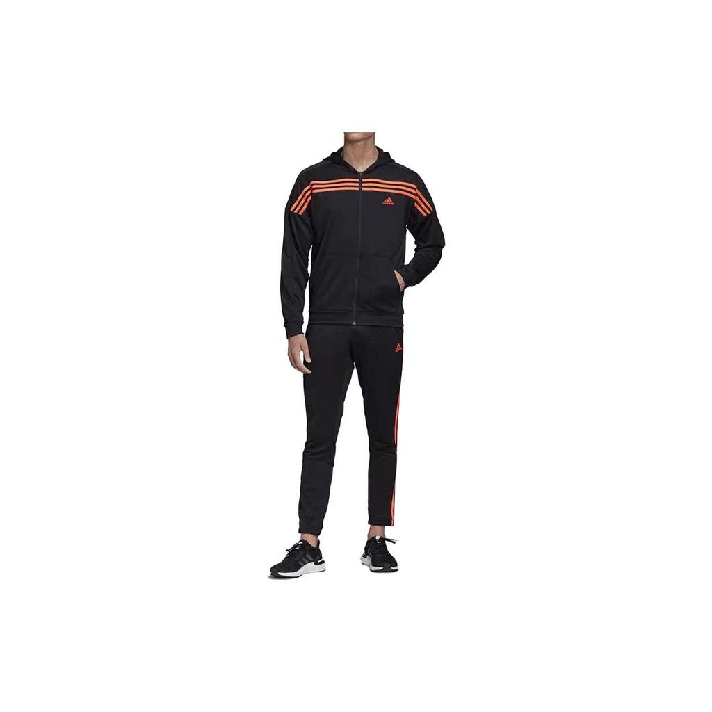 Adidas Quick-Drying Hooded Long Sleeve Jacket Comfortable Breathable Sports Pants Casual Sports Suit Unisex Sportswear Black FS6090