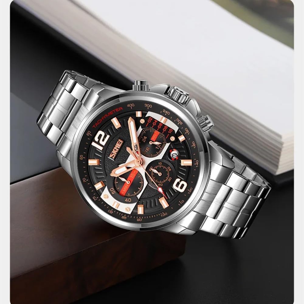 Men's Watches Stainless Steel Chronograph Calendar Luminous Men's Watch Waterproof Six-Pin Quartz Wristwatches Males Gifts