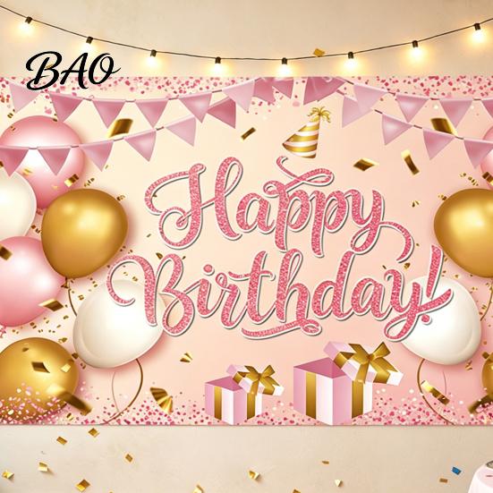 Birthday Photo Backdrop Happy Banner Backdrop, Party Background Cloth for Celebration, Group Bunting Flag Decor Kids Women, Supplies Double-sided