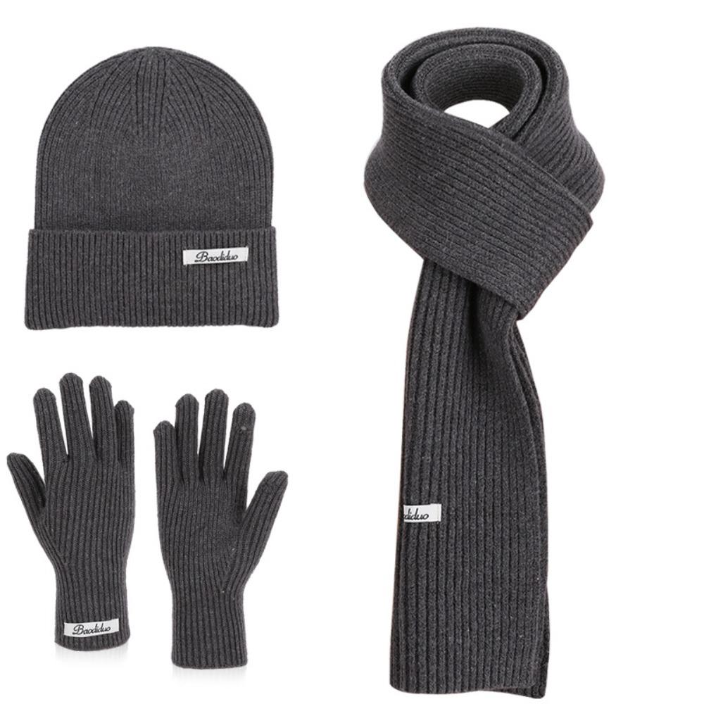 Solid Color Hat Scarf Gloves Set Warm Winter Beanie Hat Neck Warmer Thermal Knit Cap Hiking