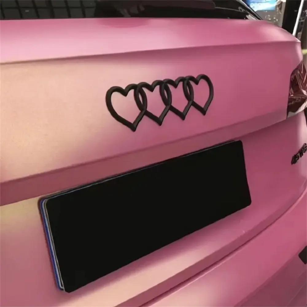 Car Logo Modification Love Four-Ring Rear Tailgate Heart-Shaped Sign Creative Decoration Sticker Suitable for Car Tail Badge Modification Love Tail