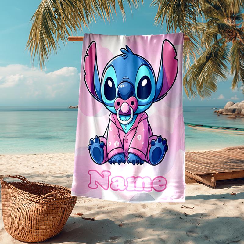 Custom Name Ultra-Soft Beach Towel with Stitch Theme,Ideal for Pool - Camping, Diving - Perfect Travel Essential, Vibrant Beach Towel.