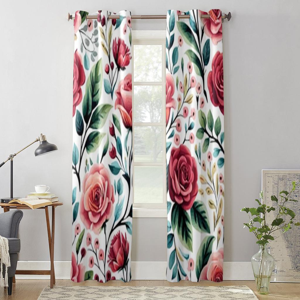Rosen auf weißem Hintergrund Fenstergardinen für Wohnzimmer Schlafzimmer Luxus Modern Küchengardinen Stoffdraperien