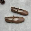 Mary Jane Leather Single Shoes Spring and Summer Literary and Casual One-word Buckle with Round Head Flat Bottom Soft Cowhide Simple Women's Shoes