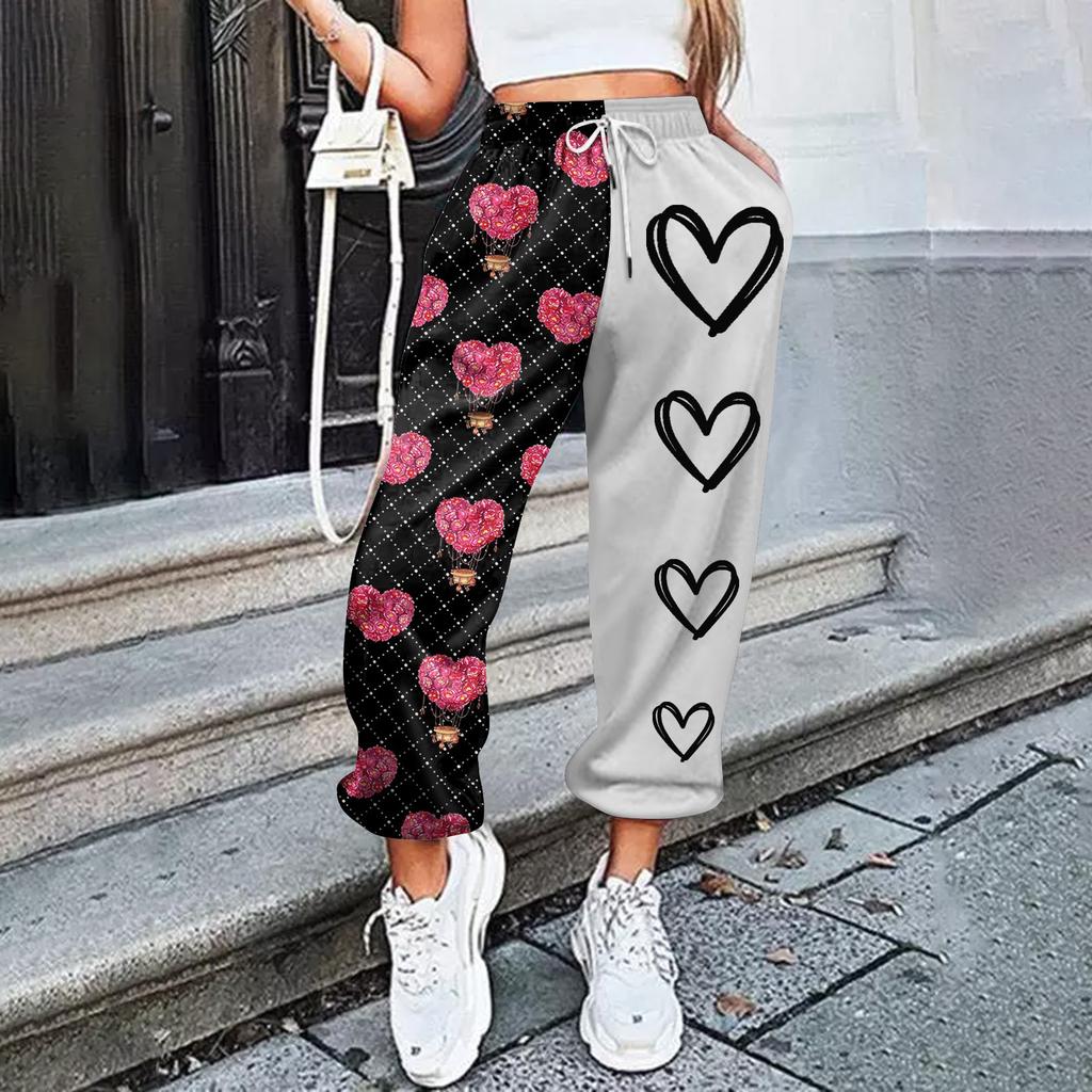 Women's Casual Valentine's Day Print Casual Drawstring Elasticated Waist Drawstring Pants