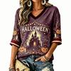 Women's Halloween Printed V-Neck Short Sleeve T-Shirt Casual Top
