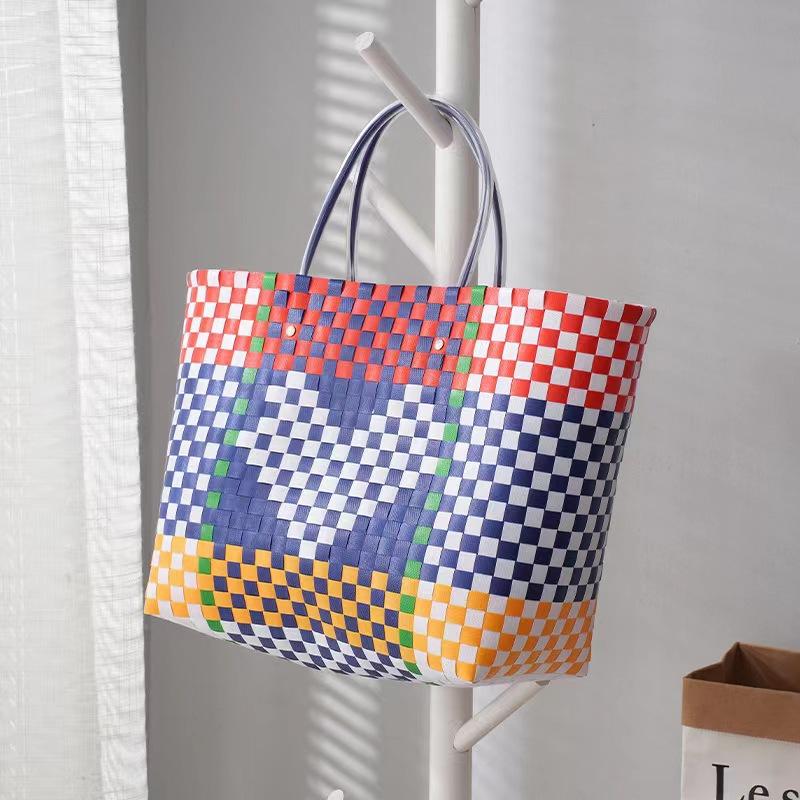 New Large-capacity Shoulder Vegetable Basket Hand-woven Colored Love Bag Handbag