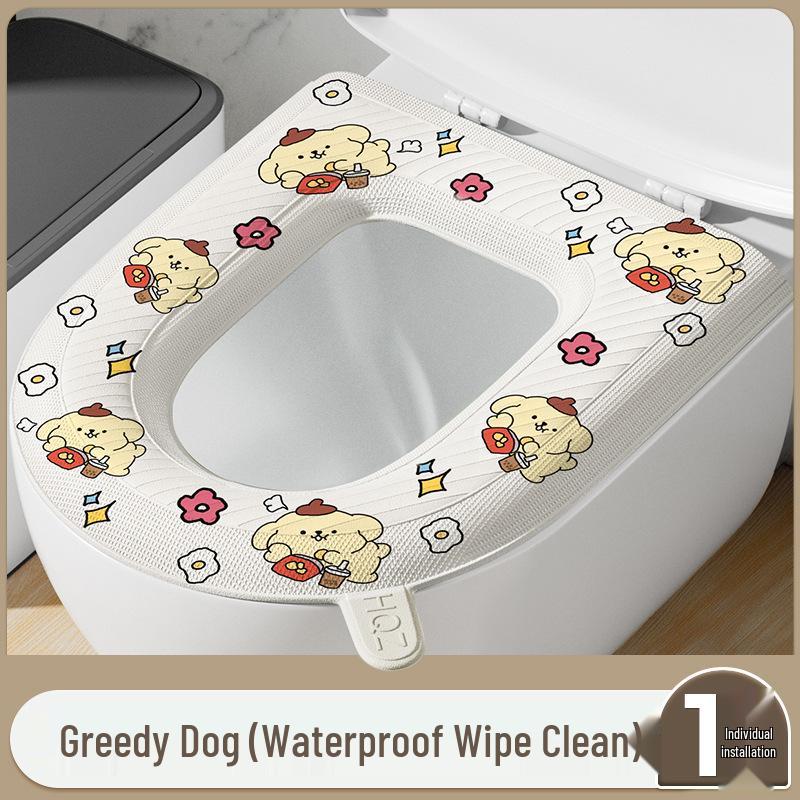 Four-Season Waterproof Toilet Seat Cushion with Lid and Thickened Pattern Cover
