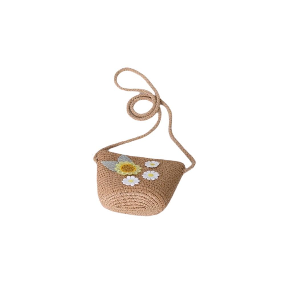 Small Daisy Children Beach Straw Hat Wide Brim Fisherman Hat Outdoor Straw Bag Cap Set  Summer