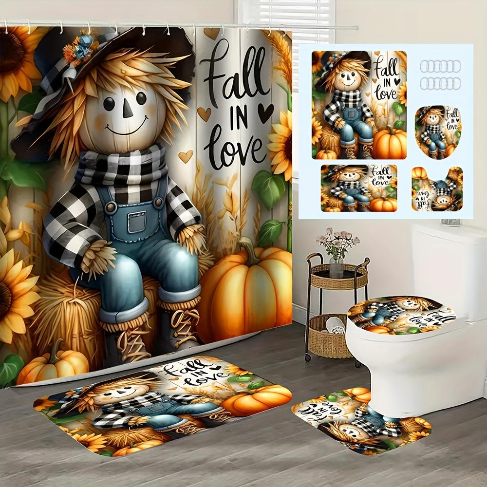 1/4Pcs Halloween Decoration Cute Scarecrow Pattern Shower Curtain Bathroom Decor Halloween Decoration Indoor Shower Curtain Only90x180curtain