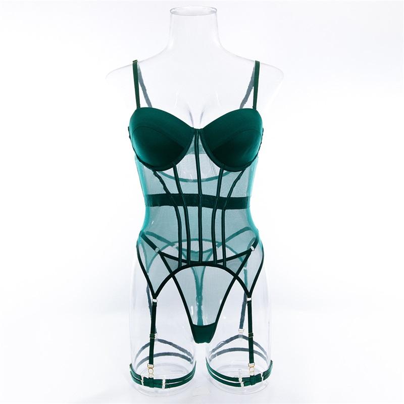 Tooxika Erotic Underwear Sexy Transparent Mesh Gathered Bodysuit Set
