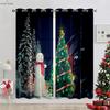 Cute Cartoon Snowman Christmas Decoration Curtains Bedroom Restaurant New Year Holiday Party Decoration Curtains 2 Pieces