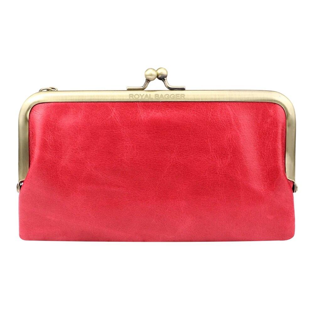 Royal Bagger Retro Long Wallet for Women Genuine Cow Leather Clutch Coin Purse Large Capacity Card Holder with Kiss Lock 1497