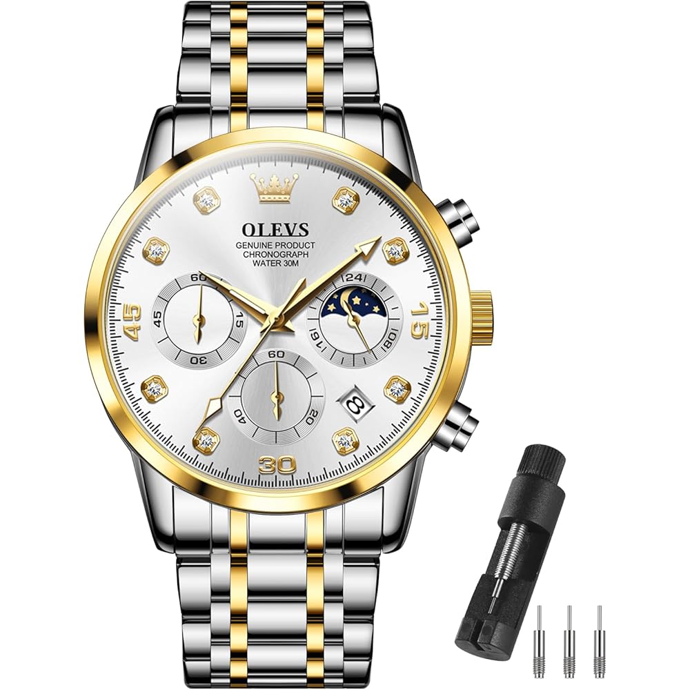 OLEVS Men s Business Quartz Watch Waterproof Stainless Steel Analog Chronograph Metal Band