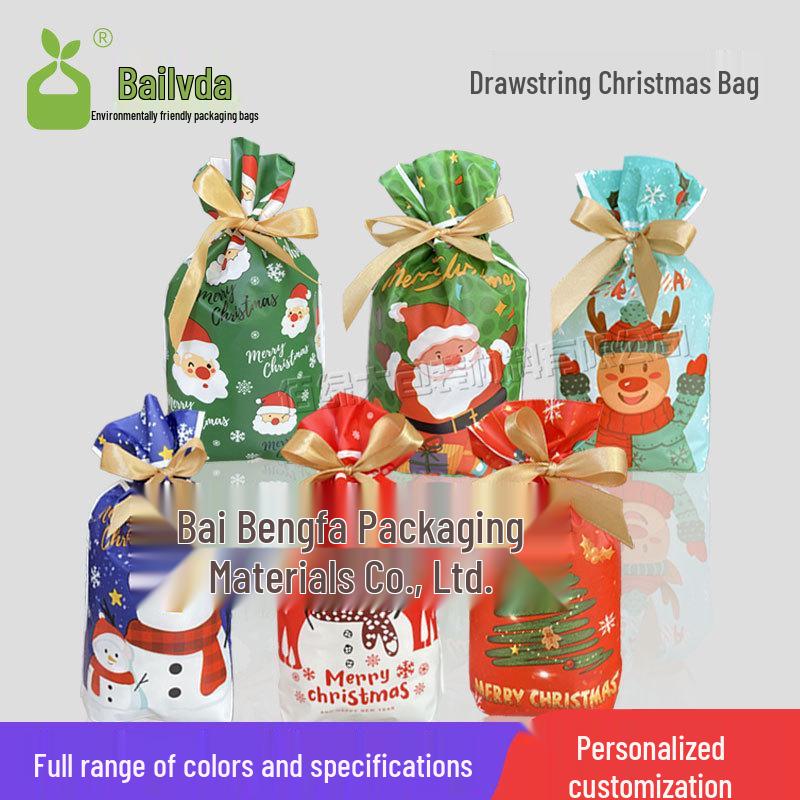 

Рождественский подарочный пакет для конфет с шерстяной завязкой - Самостоятельно стоящий пакет в форме яблока для украшений на Рождественский сочельник. Reindeer (15*23+7cm)