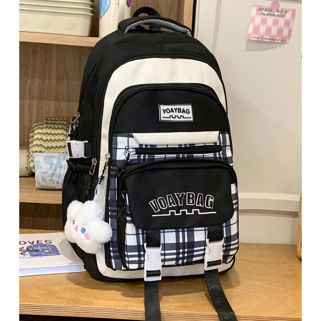 Schoolbag Korean Version Contrasting Color Plaid Backpack Female Student Schoolbag Large Capacity Lightweight Casual Backpack High Value Trend