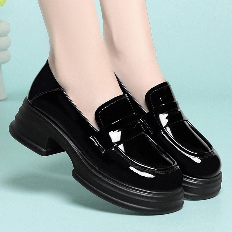 Platform small leather shoes women, new spring women's shoes single shoes black work shoes British loafers