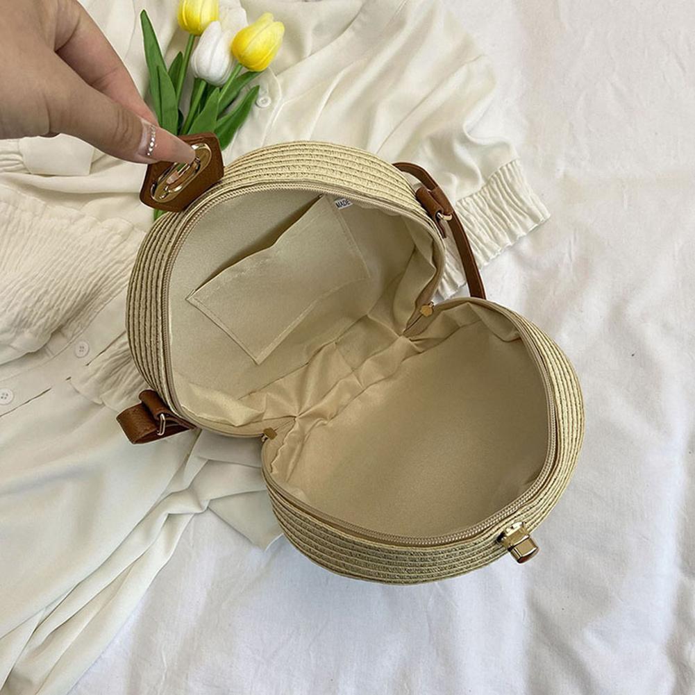 Yogodlns Geantă rotundă de țesut din ratan pentru femei, lucrată manual din frânghie de bumbac, geantă de tricotat de vară, geantă circulară de umăr, geantă de plajă vintage