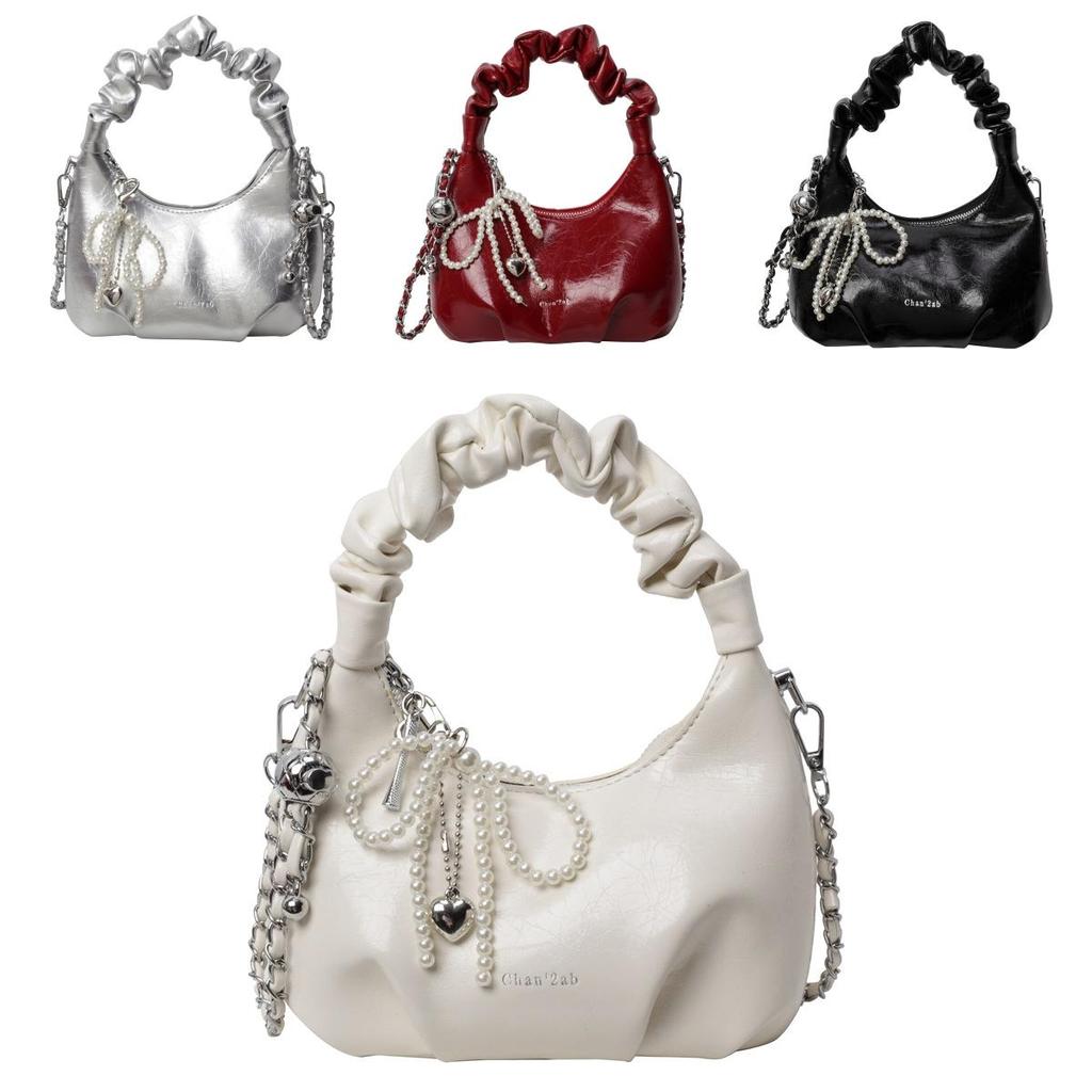 Korean Edition Cloud Shape Pu Tote Bag With Chain And Bow For Summer Fashion