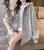 TASOGARA Long Zip Hoodie with Fleece Loose Plus Wear Women's Lining, Fit, Sizes, Casual, Fall/Winter (JP, Alphabet, L, Gray)