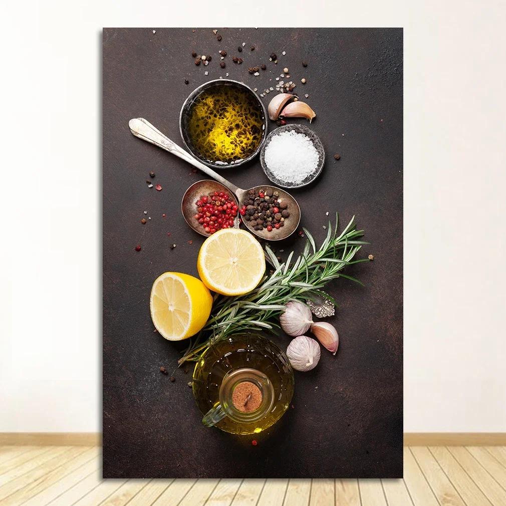 Scandinavian Minimalist Wall Art Kitchen Theme Mixed Herbs and Spices HD Canvas Poster Prints Home Bedroom Living Room Decor