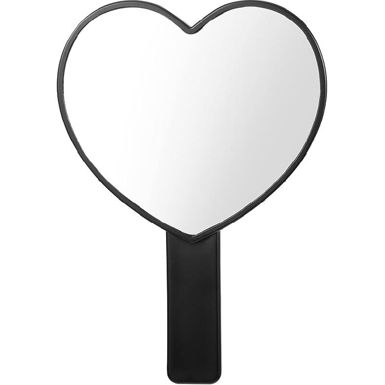 Heart-Shaped Handheld Mirror with Handle, Portable Travel Makeup Mirror, Mini Heart Shaped Makeup Lash Cosmetic Mirror for Women and Girls (Pink) чёрный