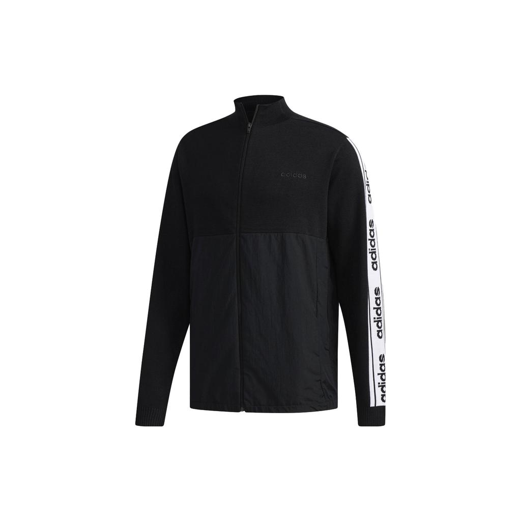 Adidas Logo Stand Collar Long Sleeve Zip Jacket Retro Sports Jacket Men Jacket Black DW7889