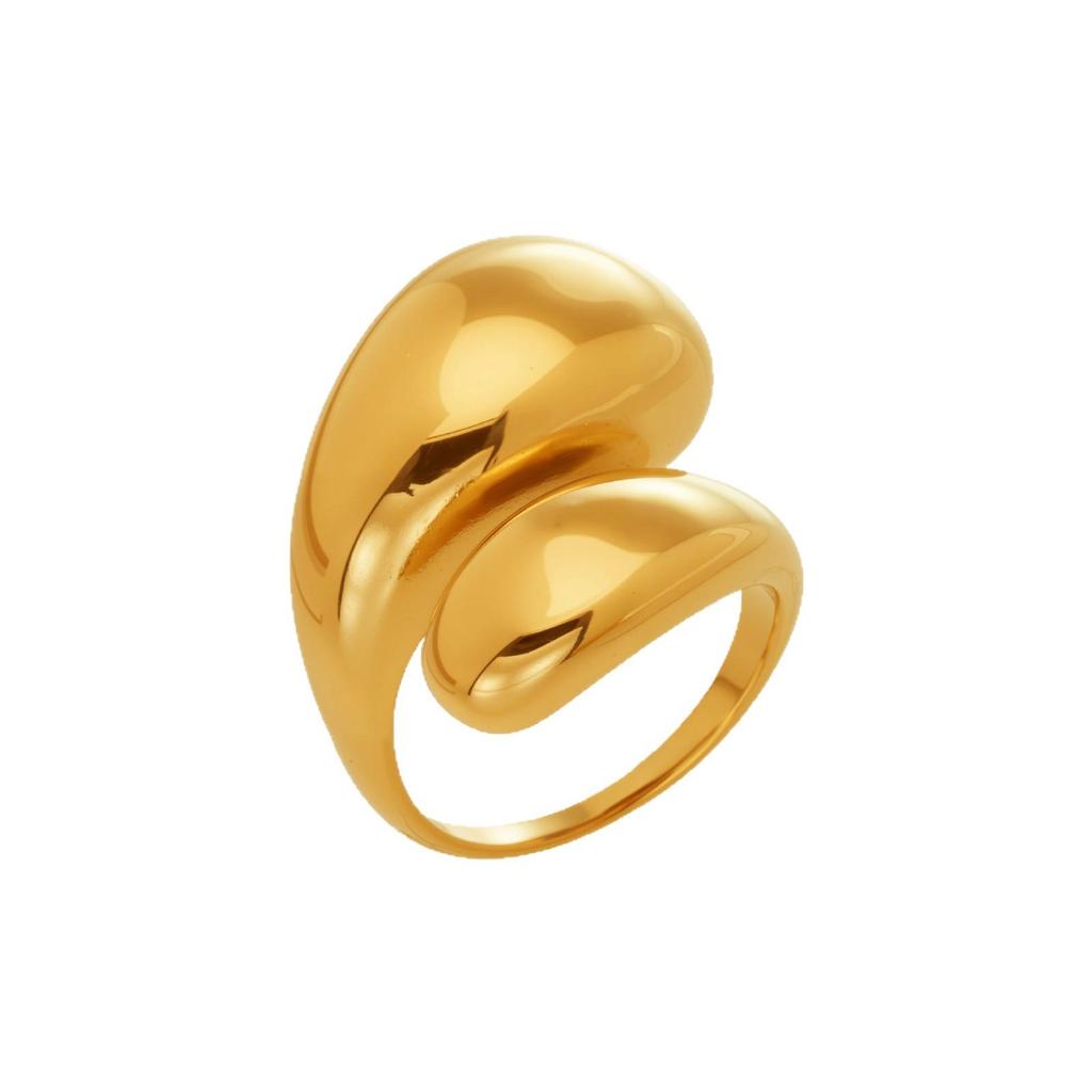 18k Gold Plated Water Drop Open Ring, Stainless Steel, Smooth Surface, Women's Fashion Design