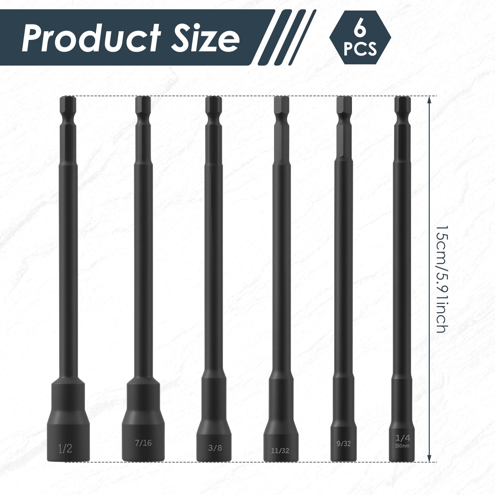

5/6 Pcs SAE Magnetic Hex Nut Driver Set 6-Point Socket 1/4 Hex Shank Magnetic Tip CR-V Steel Bolt Socket 150mm for Power Drill