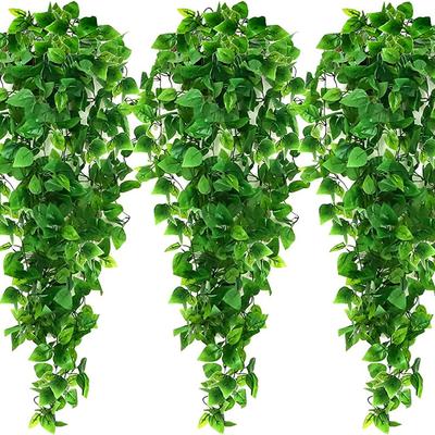 3PCSKünstliche Hängepflanzen Gefälschte Hängepflanze Gefälschte Efeuranke für Wand Haus Zimmer Indoor Outdoor Dekoration (Keine Körbe)