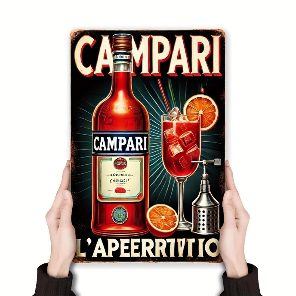 AperitivoRegaloNostalgia Retro Campari Cartello Metallico - Decorazione Bar Vintage - per Cucine e Regali - Audace Design della Bottiglia
