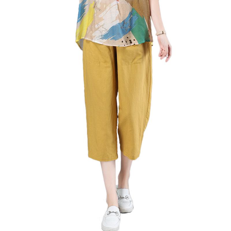 2025 New Plus Size High Waist Cotton Linen Capri Harem Pants for Women - Summer Casual Style