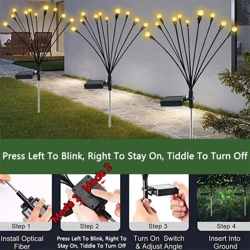 LED Solar Firefly Lawn Lights Outdoor Wind-Driven Garden Plug Lamp Waterproof for Yard Pathway Festival Christmas Decor Lighting