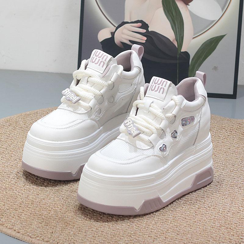 Fashion 10CM Cow Suede Genuine Leather Platform Wedge Skate Boarding High Brand Heels Casual Women Vulcanized Shoes Summer Shoes