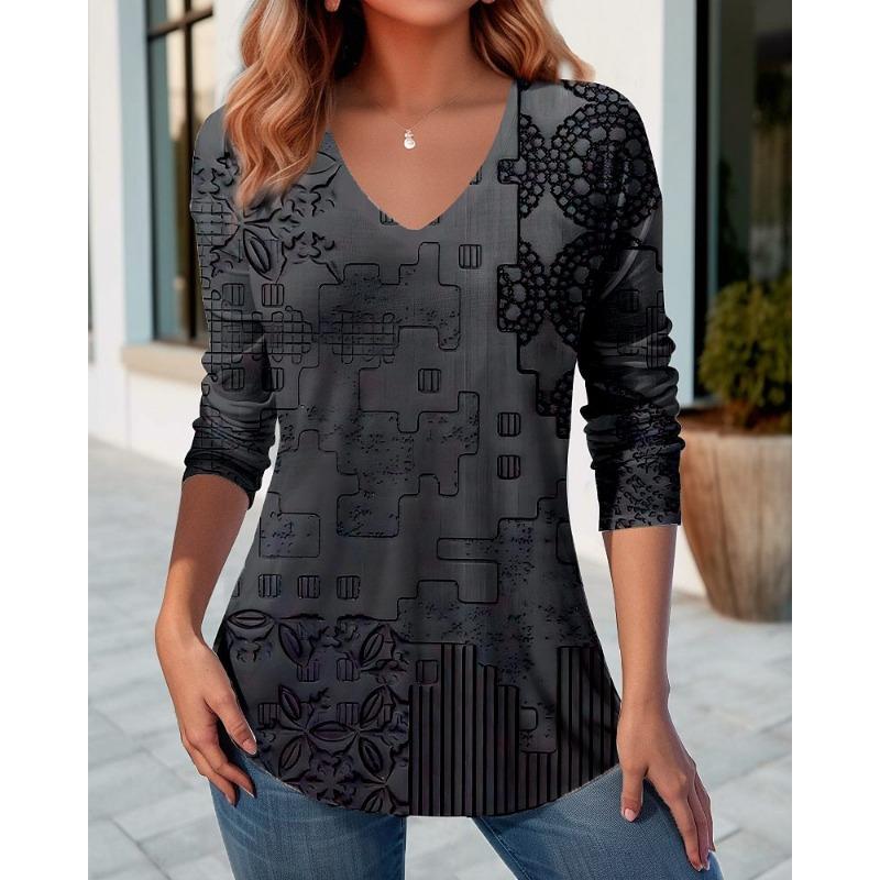 

Осенняя женская футболка с длинным рукавом, осенние повседневные свободные рубашки с 3D-принтом 5XL серый