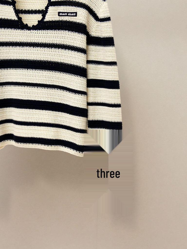 Women's High-End Autumn Casual Striped Lapel Knit Sweater