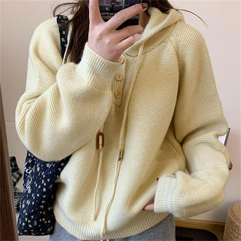 South Korea Dongdaemun lazy wind casual pullover hooded knitted sweater autumn and winter new loose age-reducing sweater women's top