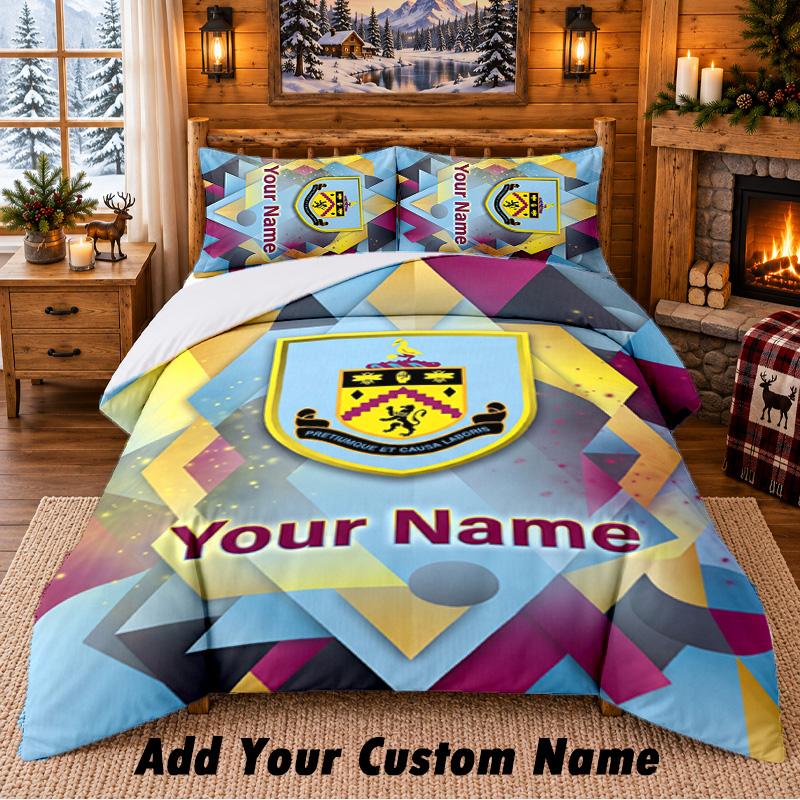 Burnley Football Pattern Bedding 3Pcs Set Custom Name, Bed Sheet And Pillowcases For Home Bedroom