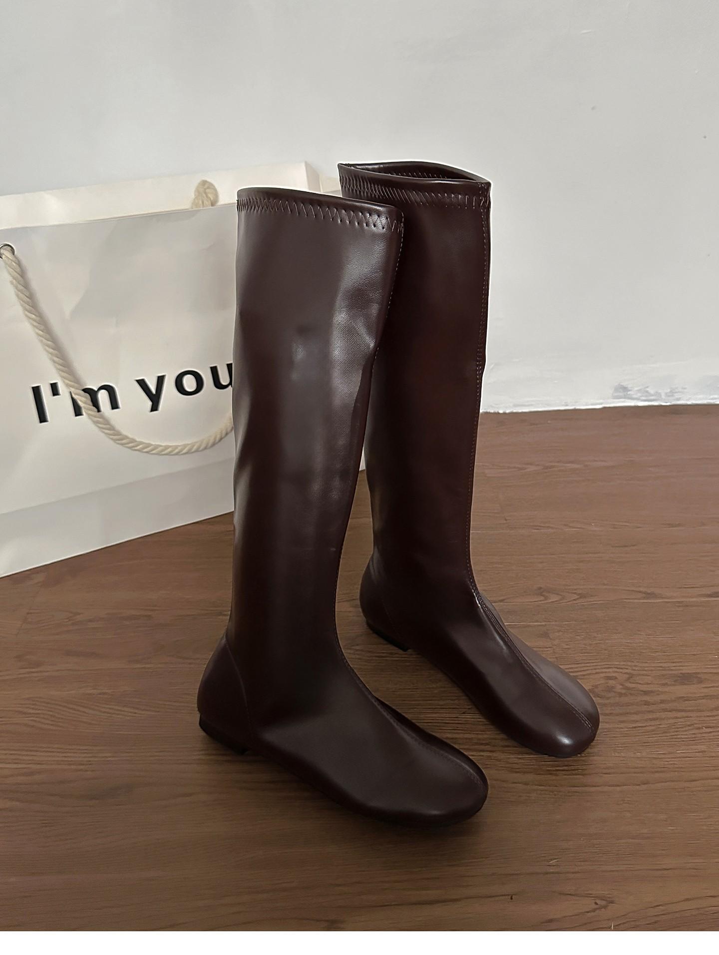 

Blue cabinet, retro round head inner height-increasing boots for women s 2025 autumn and winter new elastic thin boots tall knight boots 40