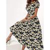 Womens Loose Fit Cotton Print Short Sleeve Round Neck Midi Dress Casual Wear