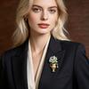 Yousheng Brooch Retro Kettle Shape Wedding Three-dimensional Brooch with Imitation Golden Metal Texture Real Flower Insert Coat Scarf Hair Bag