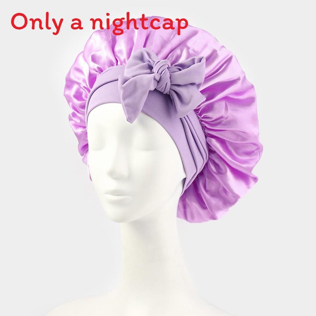 Bonnet de Nuit en Satin pour Femmes avec Nœud Papillon Lien Réglable Soin des Cheveux Bonnet de Nuit Doux en Soie