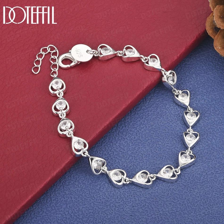 

Браслет из стерлингового серебра 925 пробы с сердцем и цирконами ААА, свадебные украшения 20cm