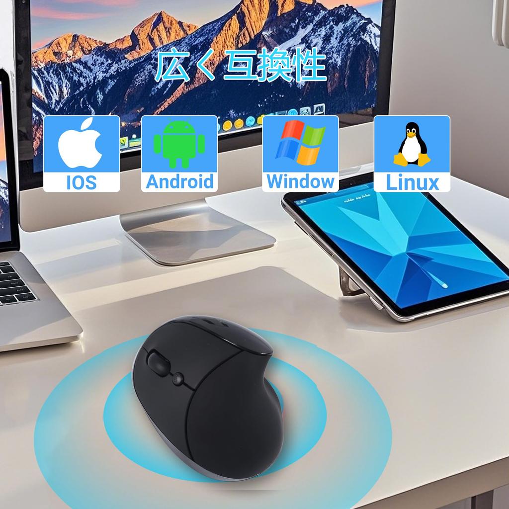 Wireless Vertical USB Medium 6 Compatible with Computers Left-Handed 2.4GHz Mouse, Battery-Powered, Quiet, Ergonomic, Wireless, Optical, 800/1200/1600