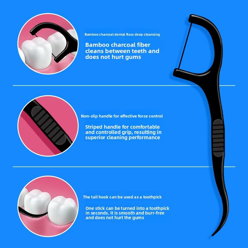 Tooth-point Round Bottle Ultra-fine Bamboo Charcoal Dental Floss Picks for Oral Care and Cleaning