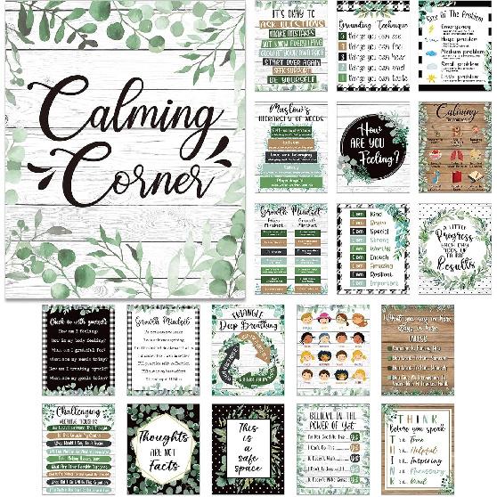 Harloon 20 Pcs Calming Corner Classroom Posters Mental Health Posters Therapy Office Feelings Chart Home Preschool Elementary Classroom Educational